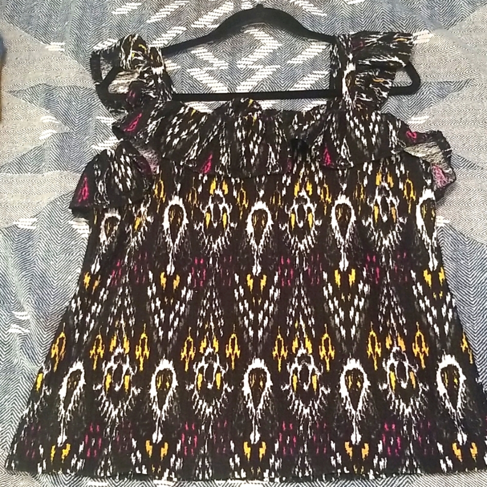LOFT Black and Yellow Patterned Tank Blouse